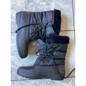 Sorel Kaufman Canada Womens 8 Black Snow Boots Faux Fur Trim Felt Lined Vintage